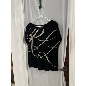 Lauren Ralph Lauren Black Gold Grieta Knit Logo Print Sz L